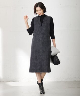 J.PRESS LADIES 針抜きフライス ボトルネック リブ カットソー ブラック系