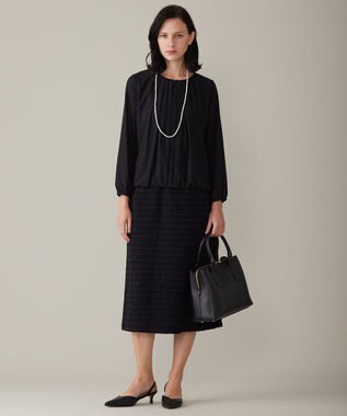 自由区 【洗える】ロイヤルシフォン ブラウス ネイビー系