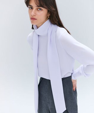 BEIGE， 【洗える】STOW / パフスリーブボウタイブラウス Lilac