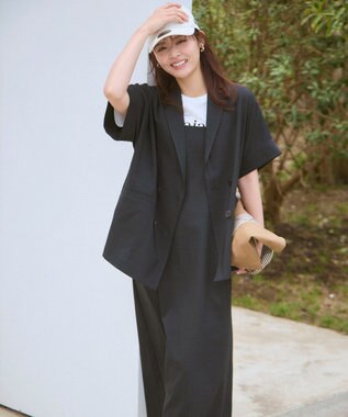 ANY L 【洗濯機可/セットアップ可/UVケア/速乾/イージーケア】サラサラテックリネンキャミソールワンピース ネイビー