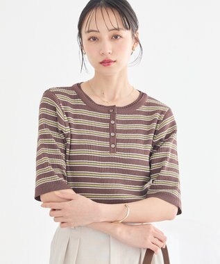 earth music&ecology ヘンリーネック半袖ニットプルオーバー