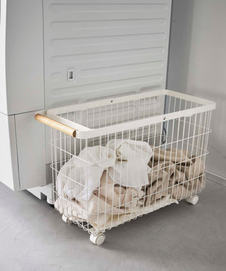  ランドリーバスケット トスカ キャスター付き ワイド&ロー ホワイト