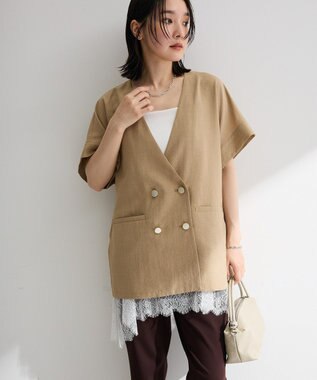 Green Parks リネンライクＶカラージャケット Beige