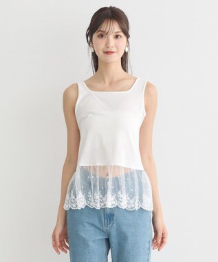 earth music&ecology チュールレースヘムインナー Off White