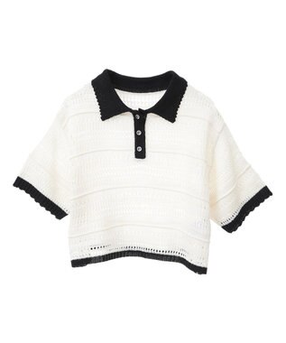 earth music&ecology キラキラボタン透かしニットポロ