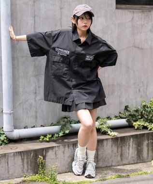 WEGO 【ユニセックス着用ITEM】ミリタリーハーフスリーブシャツ ブラック