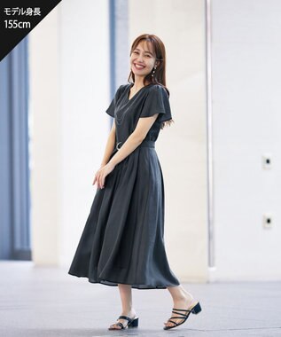 Tiaclasse 【洗える】大人上品なシアータックワンピース チャコールグレー