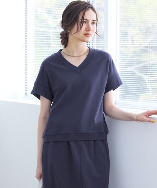 23区 S 【SLOW/WEB限定】ラスティックテリー Vネック カットソー ダルブルー系