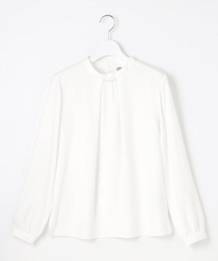 J.PRESS LADIES L 【洗える】ヌーディスバックサテン スタンドカラー ブラウス ホワイト系