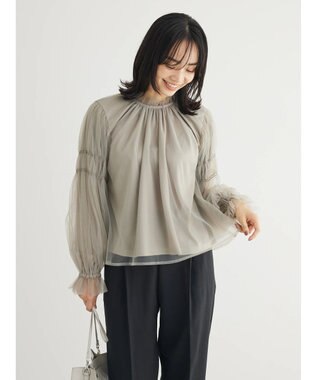 Green Parks ・ＥＬＥＮＣＡＲＥ　ＤＵＥ　チュールハイネックブラウス Gray Beige