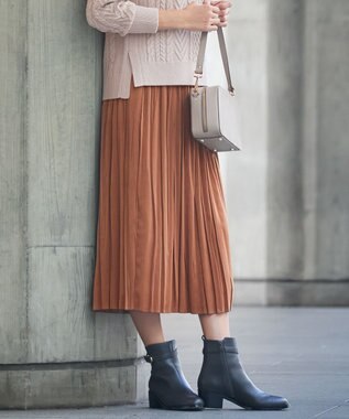  【洗える】マロンサテン ランダムプリーツ スカート