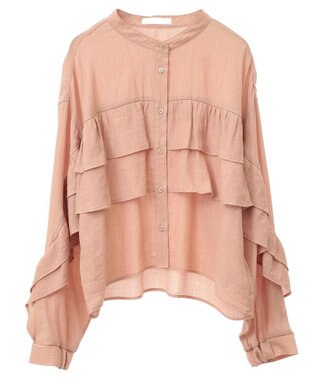 Green Parks シアーフリルショート丈ブラウス Pink Beige