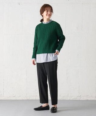 ANY L 【洗濯機可】クロップド丈ケーブルニット グリーン