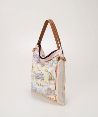 TOPKAPI 【TREASURE TOPKAPI】マイルドサテン スカーフ柄 トートバッグ スーベニアプリント ライトベージュ