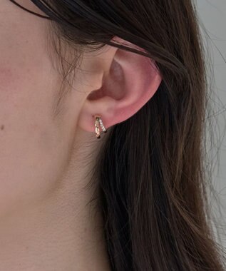 Phoebe 【金属アレルギー対応】【痛くないシリーズ】ストレートシャインクリスタルループフィットイヤリング　シャンパンゴールド シャンパンゴールド