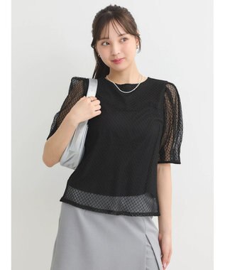 earth music&ecology 袖シアーレースプルオーバー Black