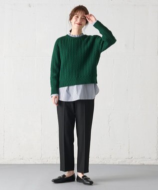 ANY L 【洗濯機可】クロップド丈ケーブルニット グリーン