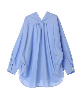 CRAFT STANDARD BOUTIQUE パールボタン抜き衿サークルブラウス Sax