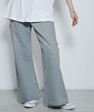 WEGO ルーズフィットフレアパンツ デニム中濃加工色