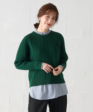 ANY L 【洗濯機可】クロップド丈ケーブルニット グリーン