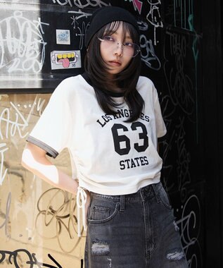 WEGO グラフィックサイドリボンドロストショートT 柄3