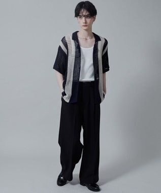 WEGO マルチストライプニットシャツ（S） ネイビー