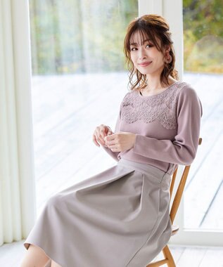 Tiaclasse L 【洗える】大人上品なスカラップレースコンビニット ピンク