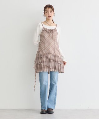 earth music&ecology フロントリボンチェックミニキャミワンピース Check Brown