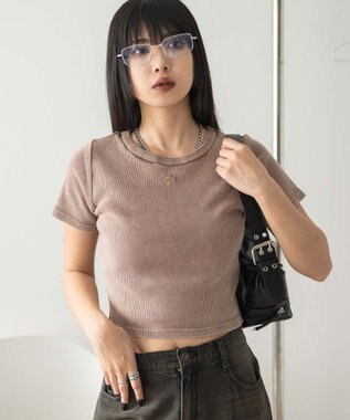 WEGO ヴィンテージウォッシュワンポイントリブT ブラウン