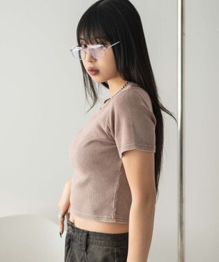 WEGO ヴィンテージウォッシュワンポイントリブT ブラウン