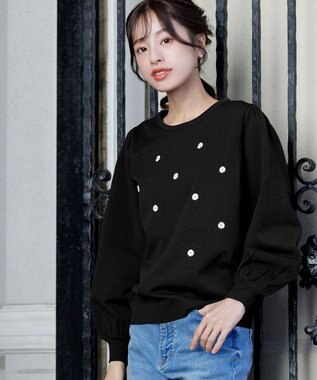 Tiaclasse 【洗える】フラワー刺繍ニットトップス ブラック
