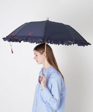 MOONBAT 【遮光/晴雨兼用日傘】POLO RALPH LAUREN（ポロラルフローレン） 折りたたみ日傘 エンブフリル 遮熱 UV ディープブルー