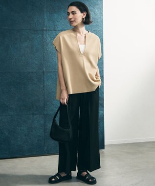 UNFILO L 【WEB限定カラー】スゴ機能美ニット キーネック ジレ [WEB限定]サンドベージュ