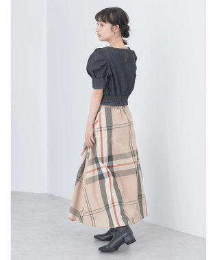 earth music&ecology ＢＩＧチェックフレアスカート Beige