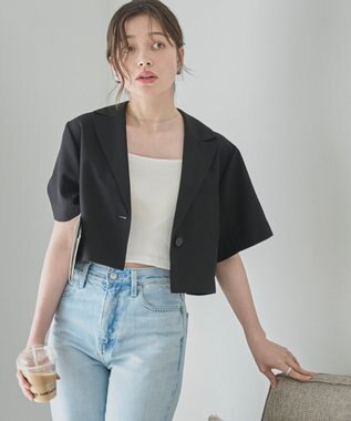 WEGO 【SETUP可】リネンライクショートシャツジャケット ブラック