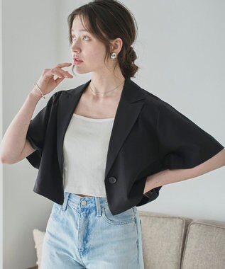 WEGO 【SETUP可】リネンライクショートシャツジャケット ブラック