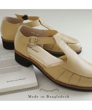 Pointer 本革 通気性Tストラップパンプス ベージュ