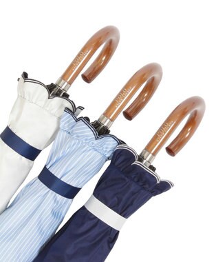 MOONBAT 【WEB限定/遮光率100%/遮熱/UV】POLO RALPH LAUREN（ポロ ラルフローレン）晴雨兼用日傘 ワンポイント ポロベア刺繍 フリル 折りたたみ傘 長折タイプ ディープブルー