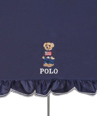 MOONBAT 【WEB限定/遮光率100%/遮熱/UV】POLO RALPH LAUREN（ポロ ラルフローレン）晴雨兼用日傘 ワンポイント ポロベア刺繍 フリル 折りたたみ傘 長折タイプ ディープブルー