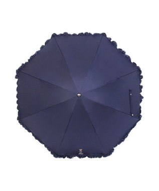 MOONBAT 【WEB限定/遮光率100%/遮熱/UV】POLO RALPH LAUREN（ポロ ラルフローレン）晴雨兼用日傘 ワンポイント ポロベア刺繍 フリル 折りたたみ傘 長折タイプ ディープブルー