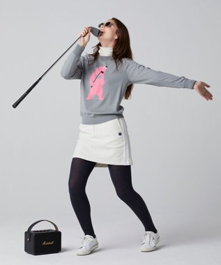 PW CIRCULUS 【WOMEN】【洗える】ベアスタンドモチーフ ラグランスリーブ クルーネック ニット ライトグレー系