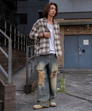 WEGO スーパーバギーダメージデニムパンツ 柄1