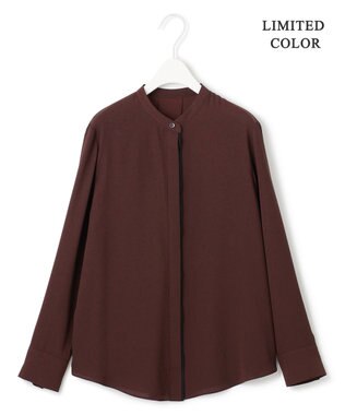 ICB 【接触冷感・UVケア・速乾・洗える】BackSatinAmunzen バンドカラーブラウス バーガンディ系［WEB限定］