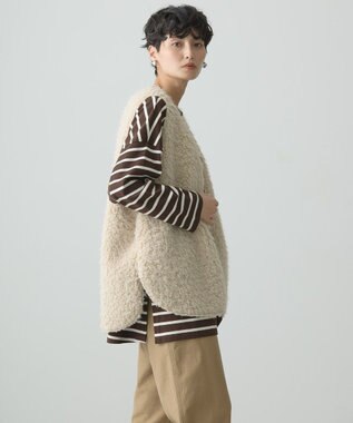 AMERICAN HOLIC 丈違いシープライクフェイクファーベスト Light Beige