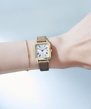 CITIZEN 【替えバンド付き2way】電池交換不要の電波時計 hikari collection Square 2way Model ES9502-12A イエローゴールド