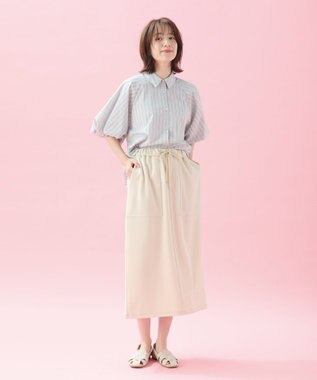 ANY 【接触冷感/UVカット/抗菌防臭/速乾】エニイファンクション パフスリーブブラウス ブルーストライプ