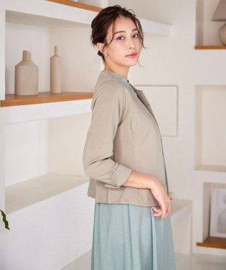 Tiaclasse L 【洗える】ノーカラーポンチジャケット グレージュ