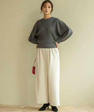 組曲 【暖かい・ストレッチ】バックウォームワイドタックパンツ アイボリー系