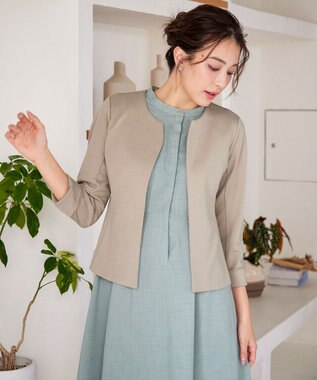 Tiaclasse L 【洗える】ノーカラーポンチジャケット グレージュ