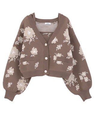 earth music&ecology SET2点フラワージャガードカーデ+ビスチェ Brown